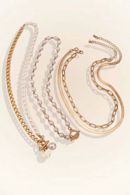 Layered Gold Trendy Boho Stackable Layering Pearl  Necklaces